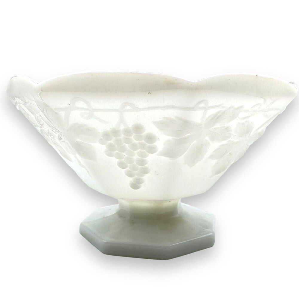 Opaque Vintage Milk Glass Fruit Bowl 9” X 5” great pattern, hexagon, shape
